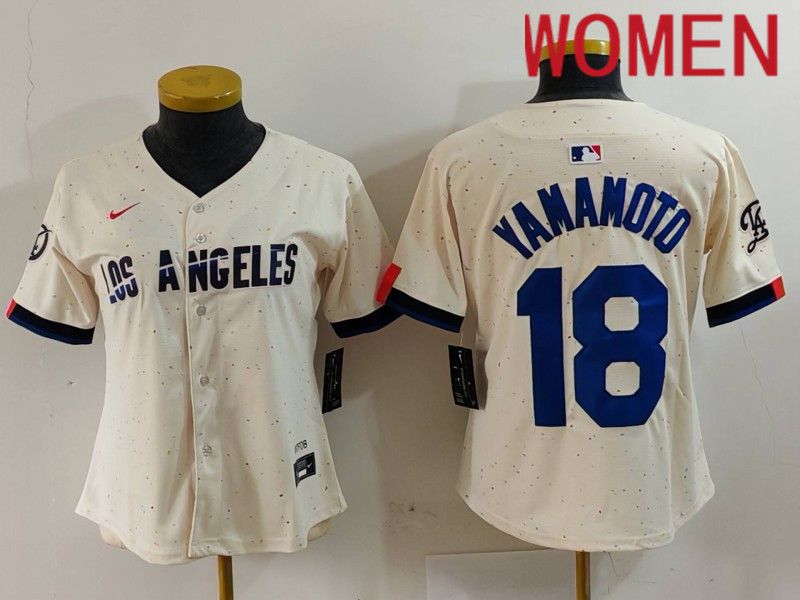 Women Los Angeles Dodgers #18 Yamamoto Cream Fashion Nike Game MLB Jersey style 701